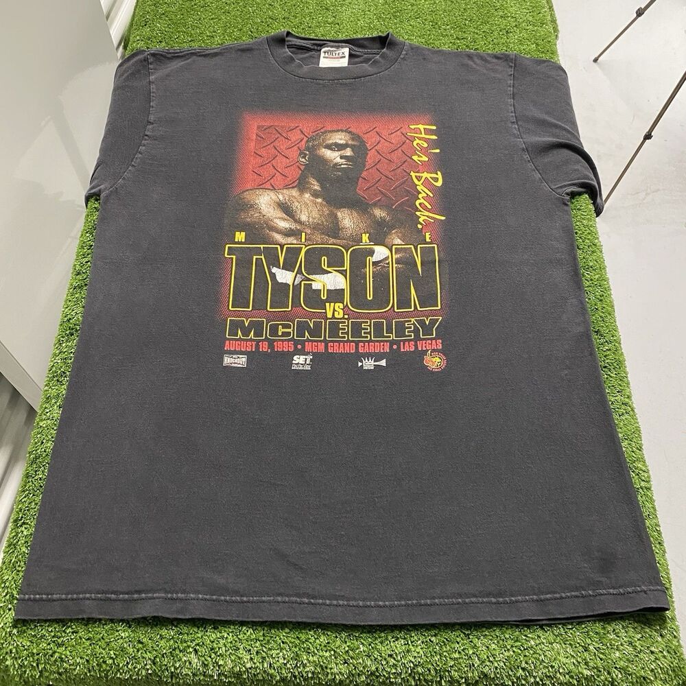 Vintage 1995 Mike Tyson vs. McNeeley He's Back Vegas Boxing Tee Black Men's XL - Picture 7 of 13